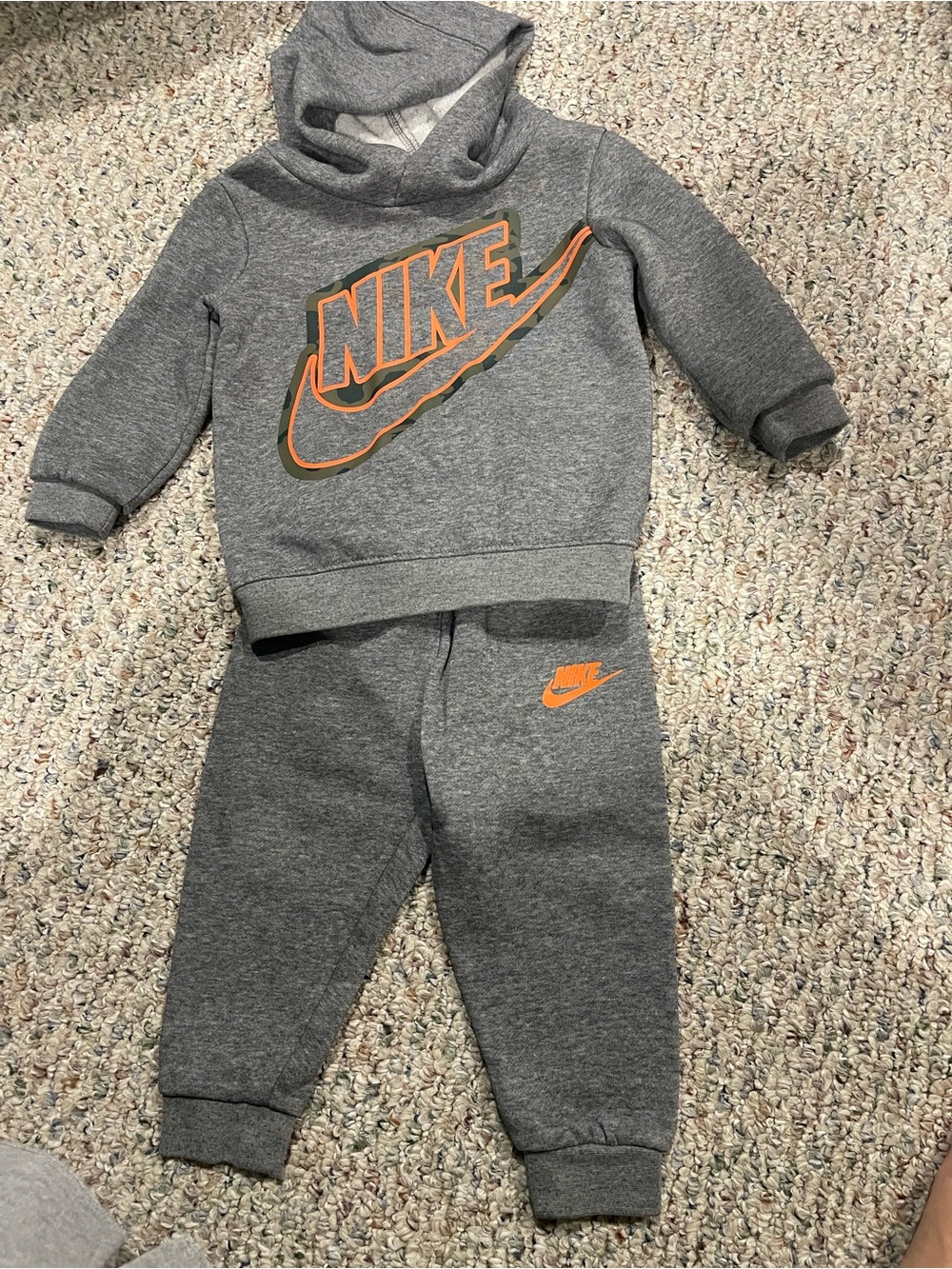 Nike Gray Sweatshirt & Joggers Set with Orange Logo